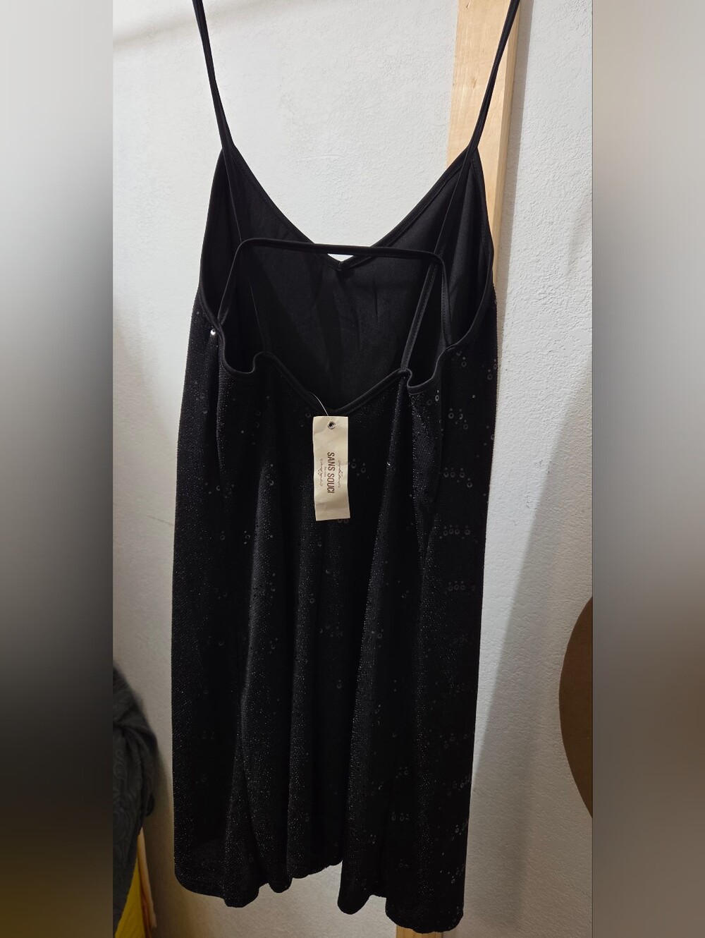 **Sans Souci Black Sequin Midi Slip Dress Pit 18 Lenght 36 Lined No Pockets - Picture 4 of 4